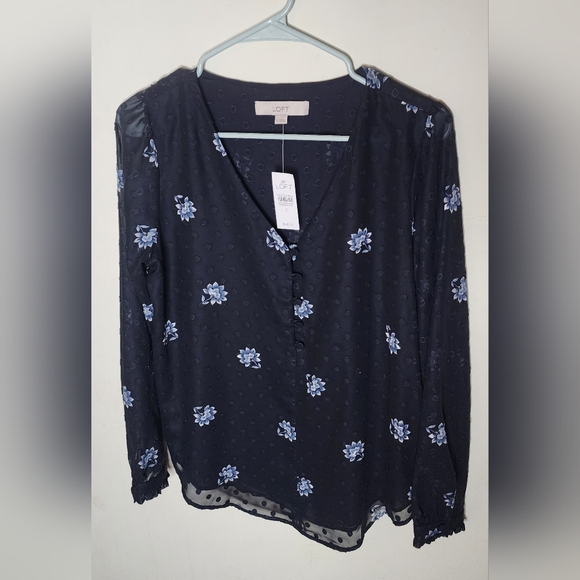 LOFT Tops - LOFT Dark Blue Blouse with Light Blue Floral Pattern
